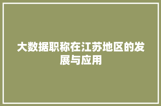 大数据职称在江苏地区的发展与应用