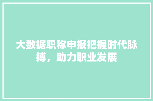 大数据职称申报把握时代脉搏，助力职业发展