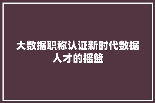 大数据职称认证新时代数据人才的摇篮