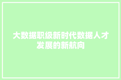 大数据职级新时代数据人才发展的新航向