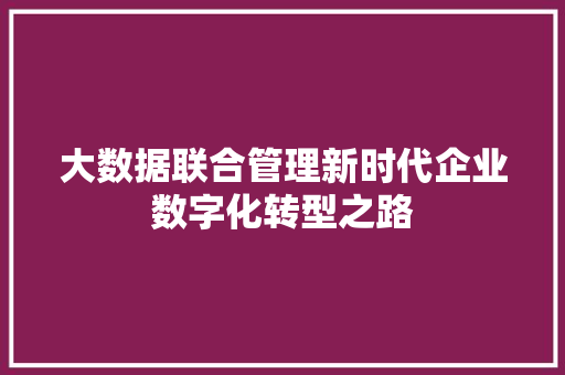 大数据联合管理新时代企业数字化转型之路