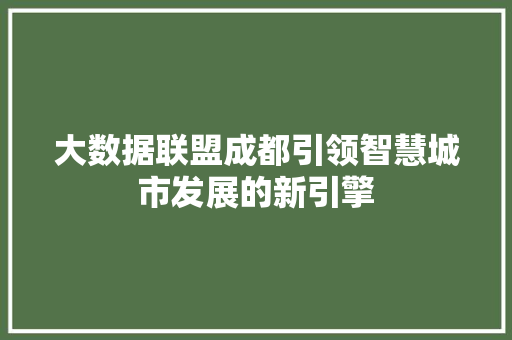 大数据联盟成都引领智慧城市发展的新引擎  第1张