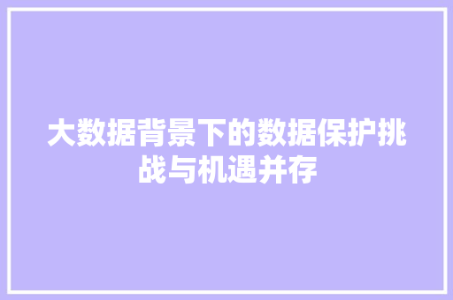 大数据背景下的数据保护挑战与机遇并存