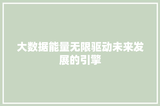 大数据能量无限驱动未来发展的引擎  第1张