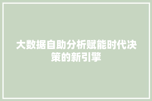 大数据自助分析赋能时代决策的新引擎  第1张