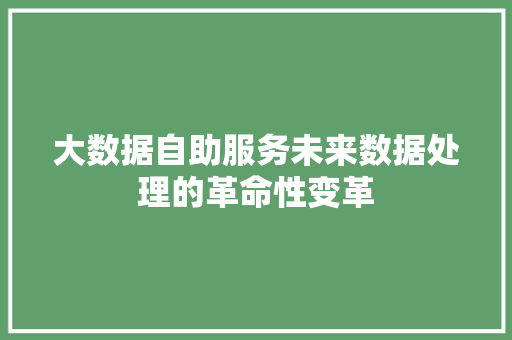 大数据自助服务未来数据处理的革命性变革