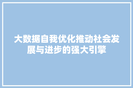 大数据自我优化推动社会发展与进步的强大引擎