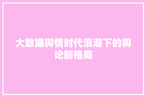 大数据舆情时代浪潮下的舆论新格局  第1张