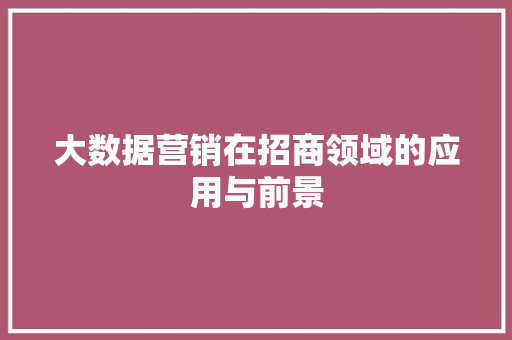 大数据营销在招商领域的应用与前景  第1张