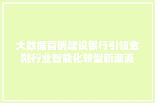 大数据营销建设银行引领金融行业智能化转型新潮流