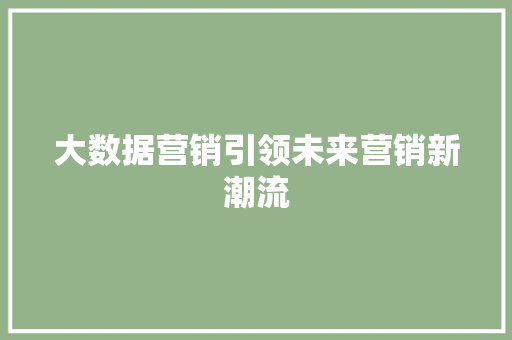 大数据营销引领未来营销新潮流