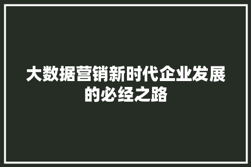 大数据营销新时代企业发展的必经之路
