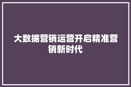 大数据营销运营开启精准营销新时代