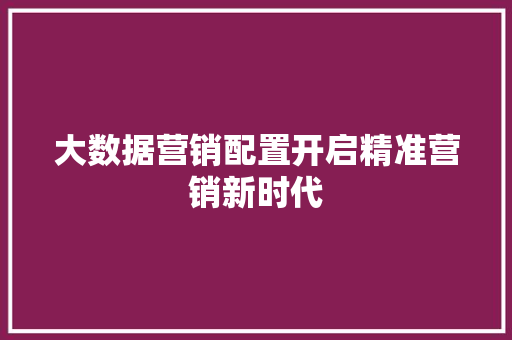 大数据营销配置开启精准营销新时代