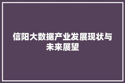 信阳大数据产业发展现状与未来展望