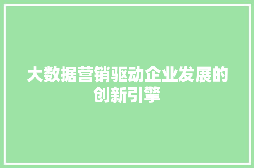 大数据营销驱动企业发展的创新引擎