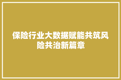 保险行业大数据赋能共筑风险共治新篇章
