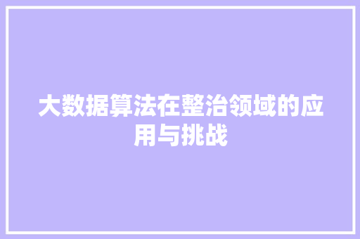 大数据算法在整治领域的应用与挑战  第1张