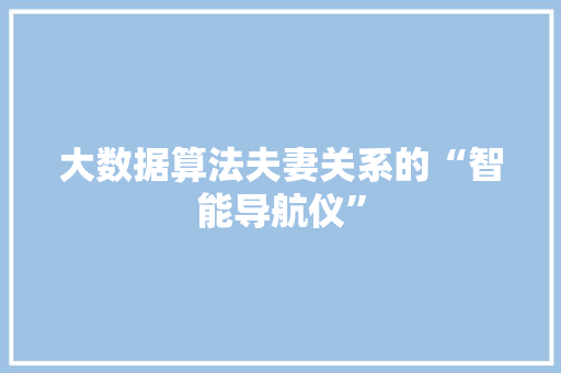 大数据算法夫妻关系的“智能导航仪”