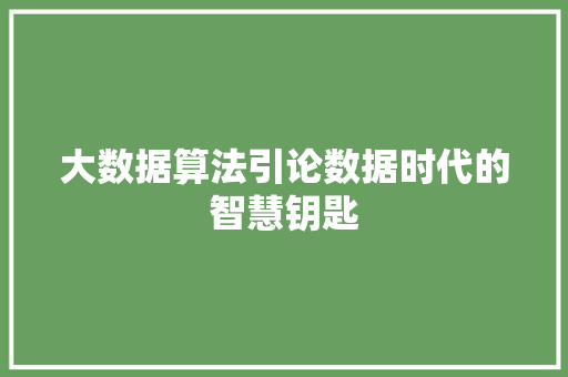 大数据算法引论数据时代的智慧钥匙  第1张