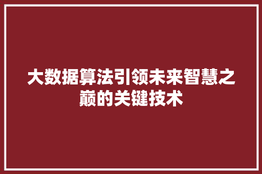 大数据算法引领未来智慧之巅的关键技术  第1张