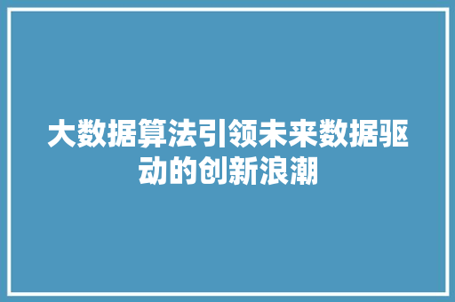 大数据算法引领未来数据驱动的创新浪潮