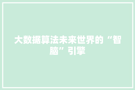 大数据算法未来世界的“智脑”引擎