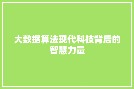 大数据算法现代科技背后的智慧力量