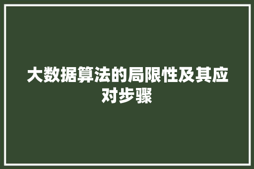 大数据算法的局限性及其应对步骤  第1张