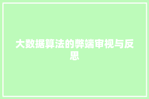 大数据算法的弊端审视与反思