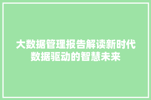 大数据管理报告解读新时代数据驱动的智慧未来
