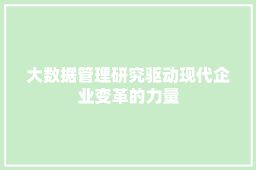 大数据管理研究驱动现代企业变革的力量