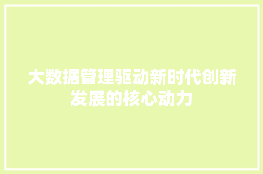 大数据管理驱动新时代创新发展的核心动力
