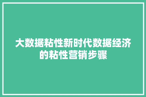 大数据粘性新时代数据经济的粘性营销步骤
