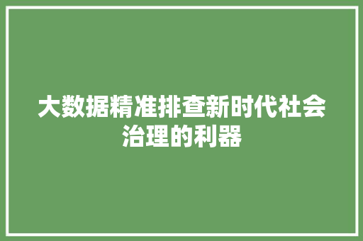 大数据精准排查新时代社会治理的利器