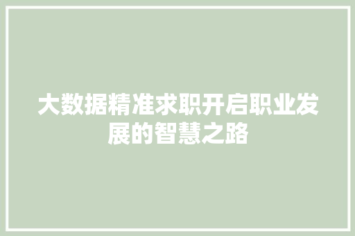 大数据精准求职开启职业发展的智慧之路