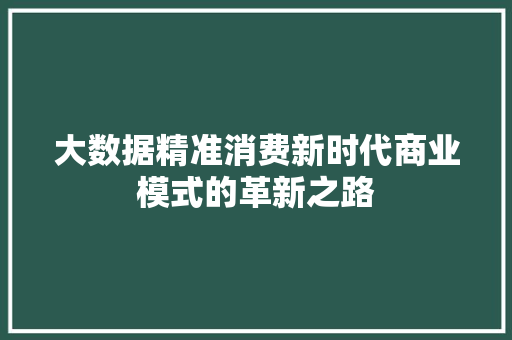 大数据精准消费新时代商业模式的革新之路  第1张