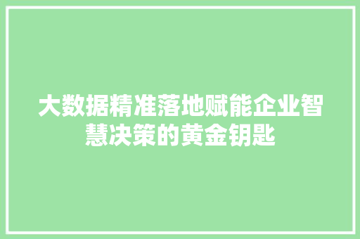大数据精准落地赋能企业智慧决策的黄金钥匙  第1张