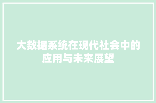 大数据系统在现代社会中的应用与未来展望