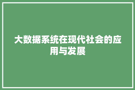 大数据系统在现代社会的应用与发展  第1张
