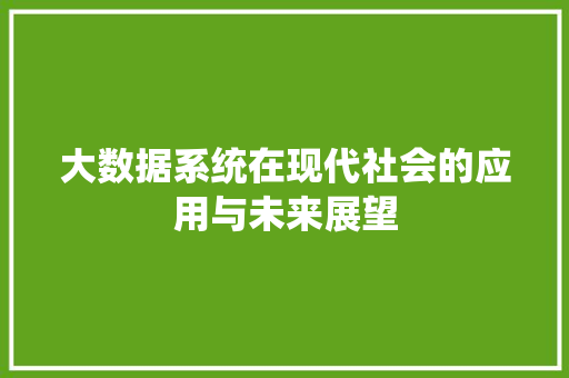 大数据系统在现代社会的应用与未来展望  第1张