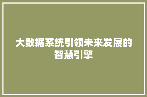 大数据系统引领未来发展的智慧引擎