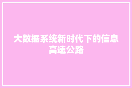 大数据系统新时代下的信息高速公路  第1张