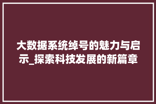 大数据系统绰号的魅力与启示_探索科技发展的新篇章