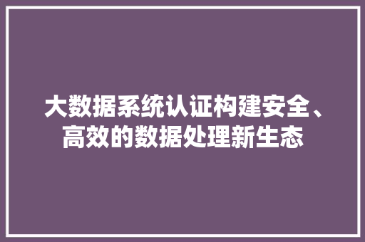 大数据系统认证构建安全、高效的数据处理新生态  第1张