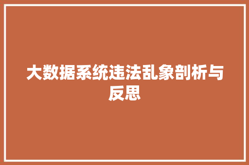大数据系统违法乱象剖析与反思