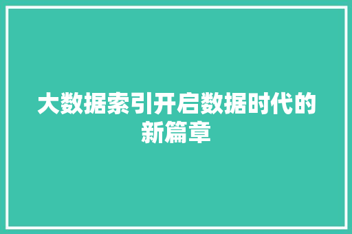 大数据索引开启数据时代的新篇章