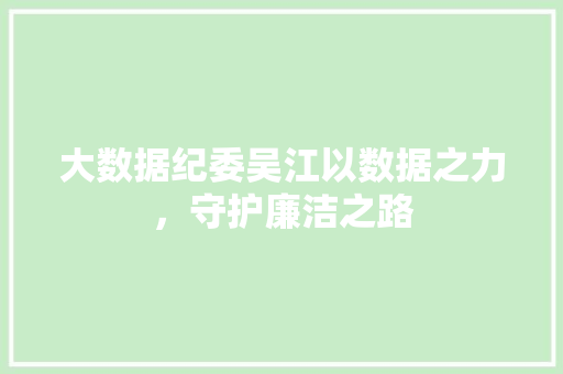 大数据纪委吴江以数据之力，守护廉洁之路