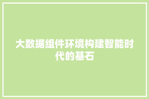 大数据组件环境构建智能时代的基石
