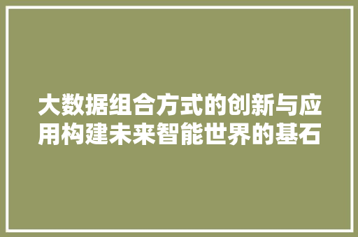 大数据组合方式的创新与应用构建未来智能世界的基石